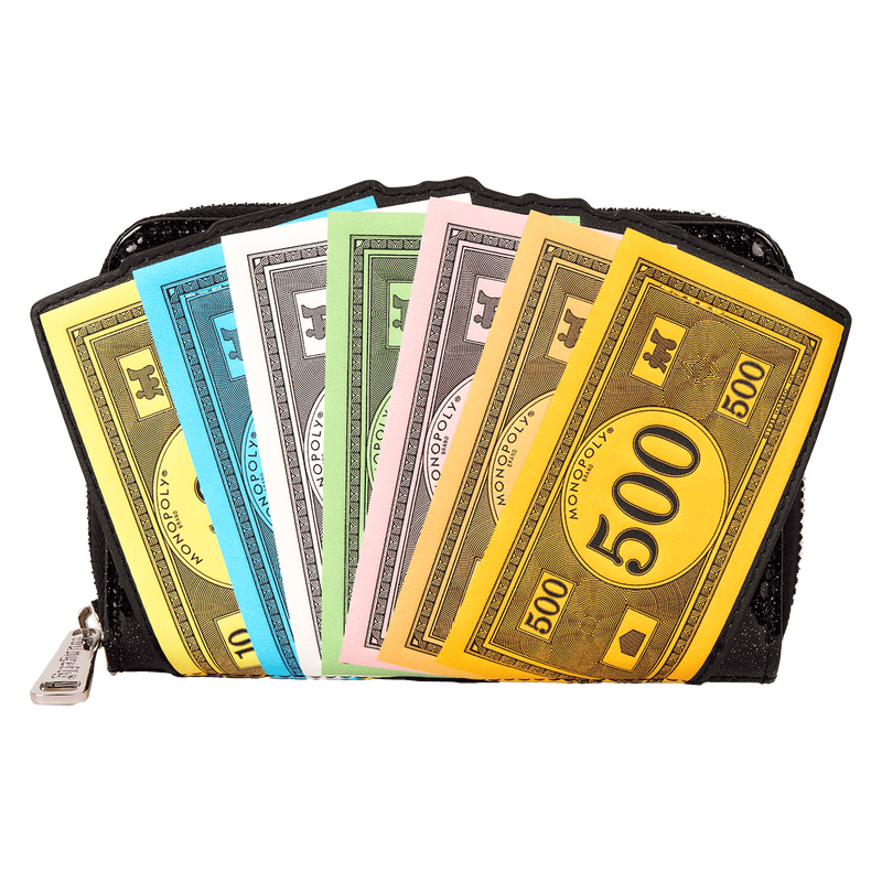 Monopoly 90th Anniversary Money Glitter Zip Around Wallet